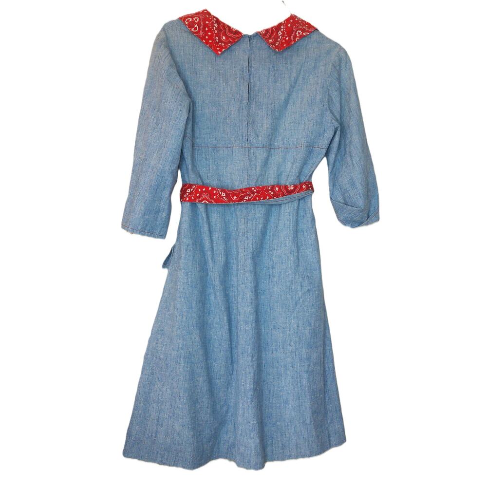 Vintage Blue Denim Look Dress Bandana Print Western Boho Costume LA - Picture 10 of 10